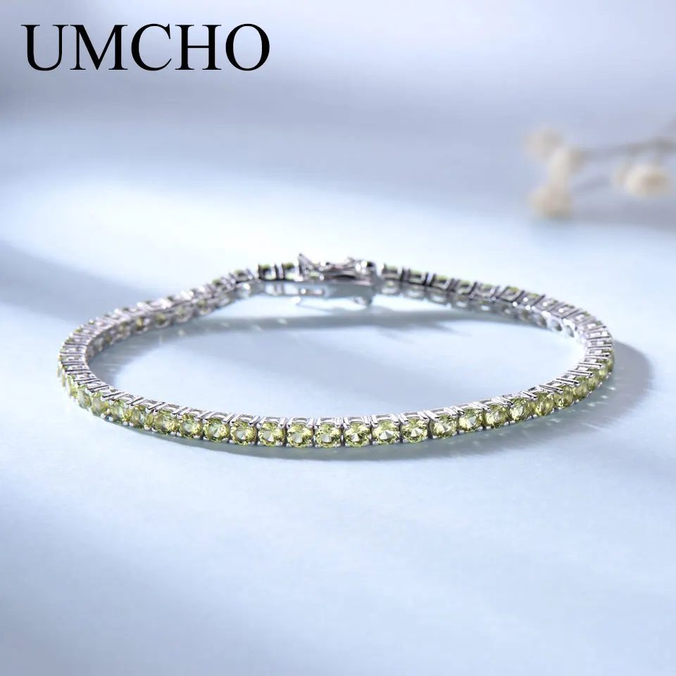 Женские браслеты из серебра 925 пробы UMCHO с натуральным камнем в форме перидот