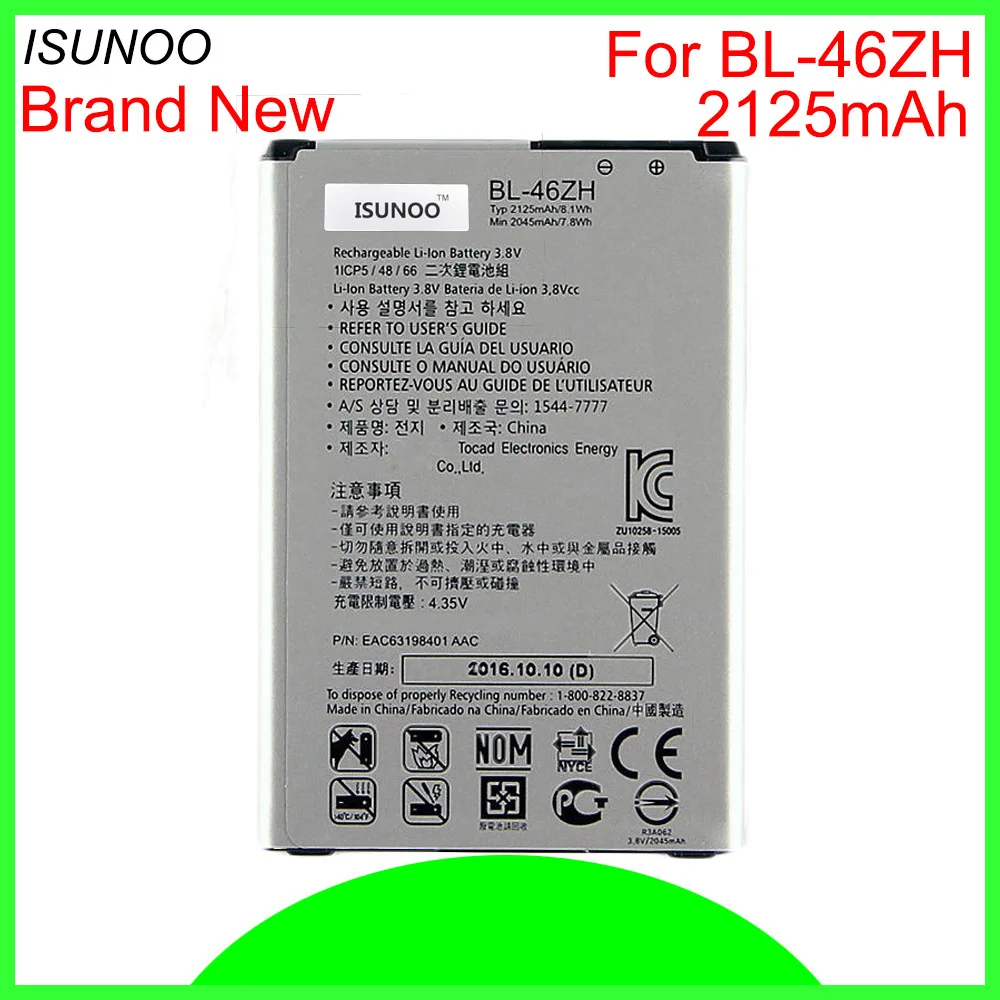 ISUNOO 2045 мА/ч BL 46ZH Батарея для LG K7 K8 K89 LS675 M1 M1V MS330 US375 X210 AS330 K332 K350N K371 K373|Аккумуляторы