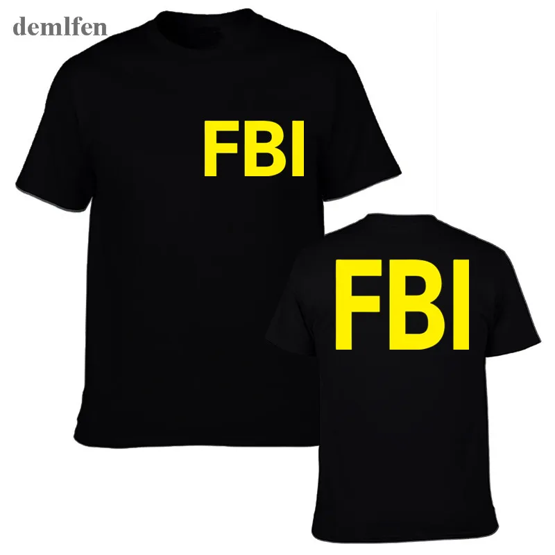 С надписью ФБР (FBI) нам футболка Для мужчин короткий рукав Футболка размера плюс S
