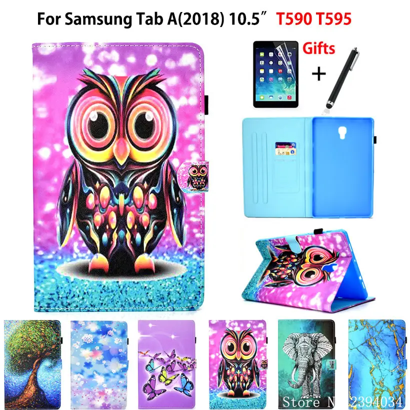 

Чехол для Samsung Galaxy Tab A A2 2018 10,5 "T590 T595 T597 SM-T590, чехол для планшета, мультяшный рисунок, подставка, чехол + стилус + пленка