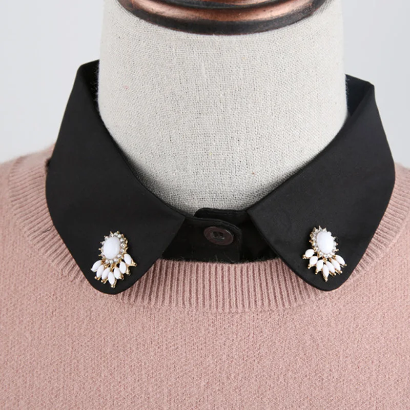 

Классическая рубашка, модный белый воротник, профессиональный женский искусственный воротник, геометрическое украшение, хлопок, бисер, выш...