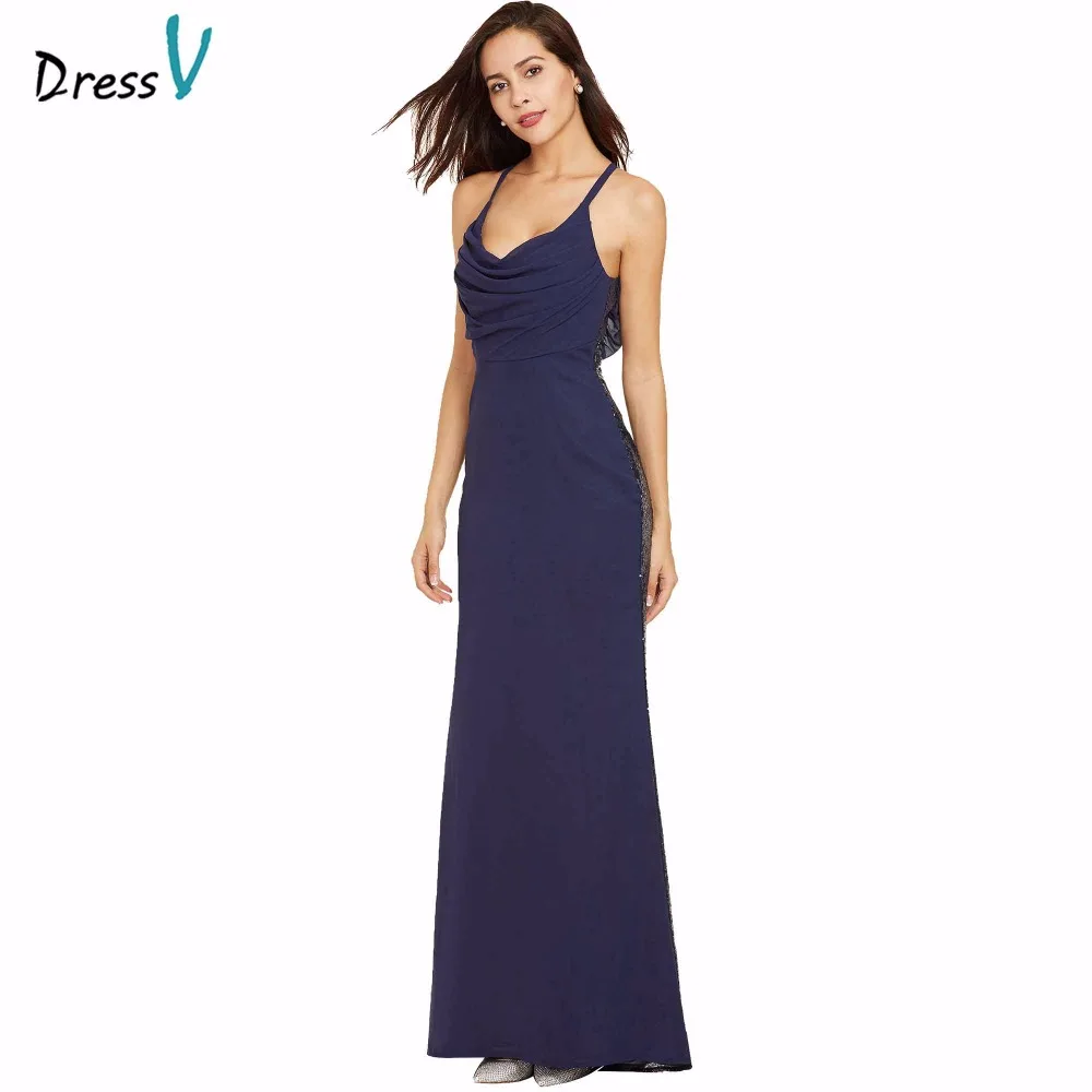 

Dressv dark navy evening dress cheap spaghetti straps a line sleeveless floor length wedding party formal dress evening dresses