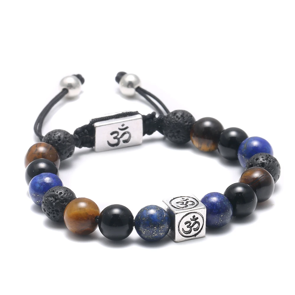 Браслет ручной работы из тибетского серебра тигровый глаз лазурит каменные