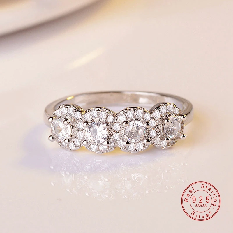 Классический 925 пробы серебро высокое качество круглые прозрачные 0.75ct Циркон геометрический кольца «Неделька» для Для женщин Свадебные украшения