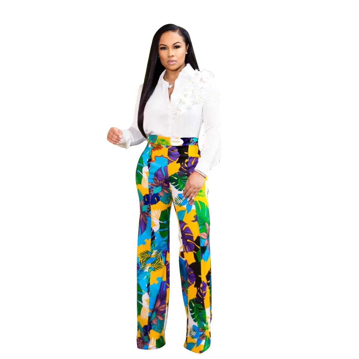 

HAOOHU Sexy Wide Leg Pants Women 2019 Summer Streetwear High Waist Floral Trousers Casual Straight Plus Size Bohemian Pants