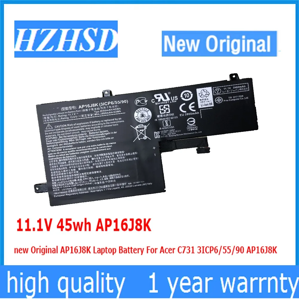 11 1 V 45wh AP16J8K новый оригинальный ноутбук Батарея для Acer C731 3ICP6/55/90 AP16J8K|Аккумуляторы