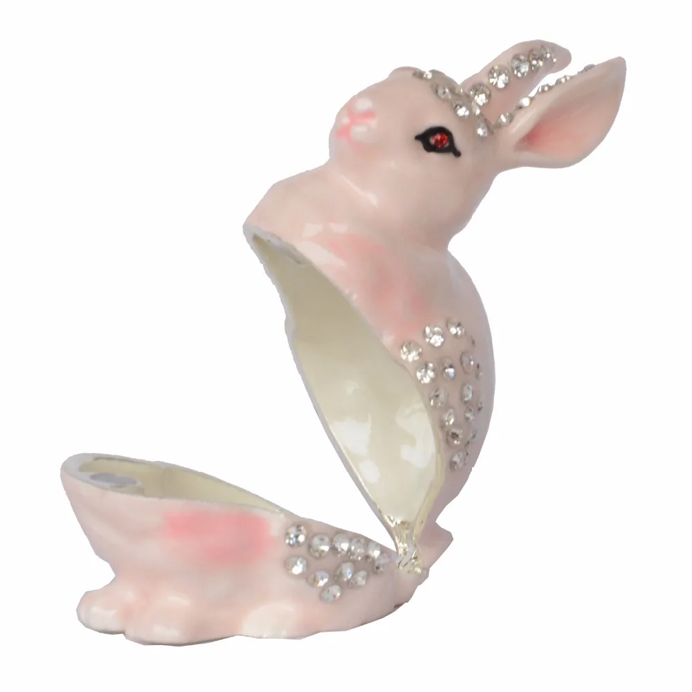 

Rabbit Hinged Trinket Jewelry Box Bejeweled Ring Holder Animal Figurine Collectible
