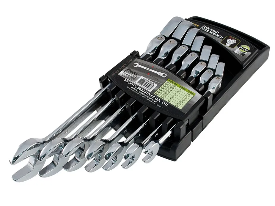 

Hot 7pcs/set Hw-5907m Flex Head Gear Wrench, Wrench Set Ratchet Handle Wrench, Box End Wrench Tools 8-19mm