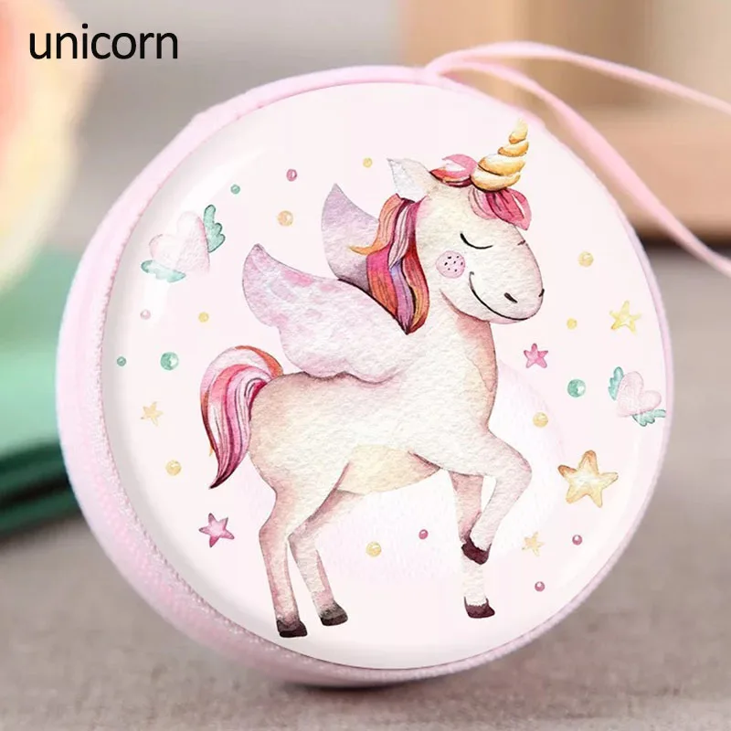 unicorn Органайзер для карт памяти круглой формы, жесткие коробки, жестяная коробка для хранения наушников, чехол для наушников, милые Мультяшные животные, 1 шт - Цвет: unicorn