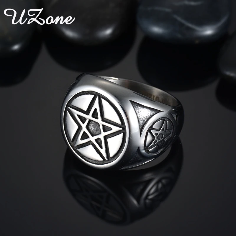 Высококачественное мужское байкерское кольцо с пентаграммой из нержавеющей