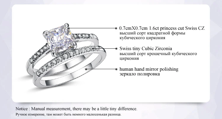 UMODE, модные 1.6ct обручальные кольца, набор для женщин, белое золото, кубический цирконий, обручальное кольцо, роскошные ювелирные изделия UR0139C