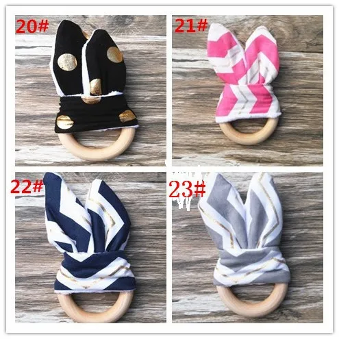 

Rabbit Ears Teether Baby Aid Handmade Ring Training Sensory Teething Newborn Teethers Wood Circle with Fabric Wooden