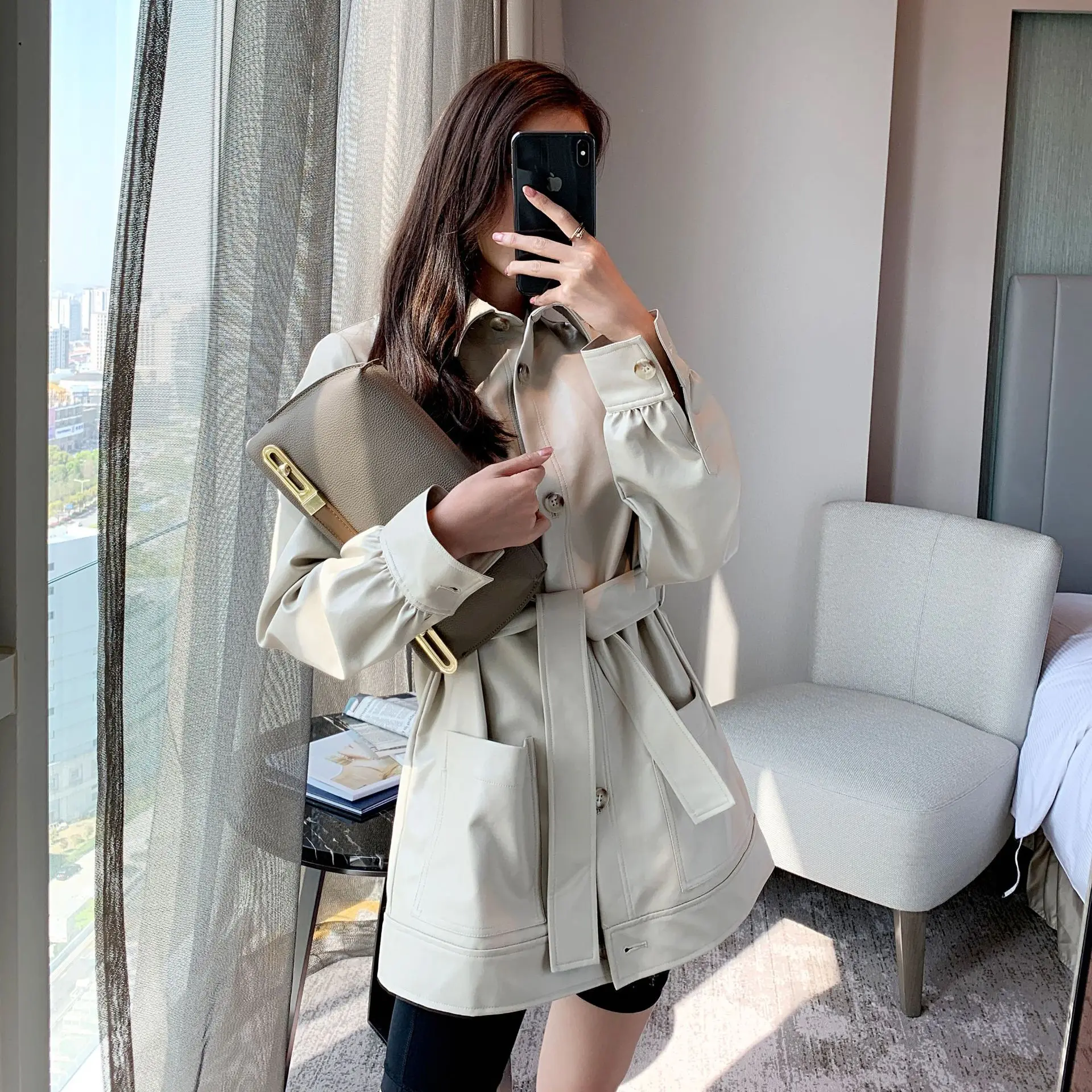 Женская куртка из искусственной кожи однобортное кожаное пальто весенне-осенний