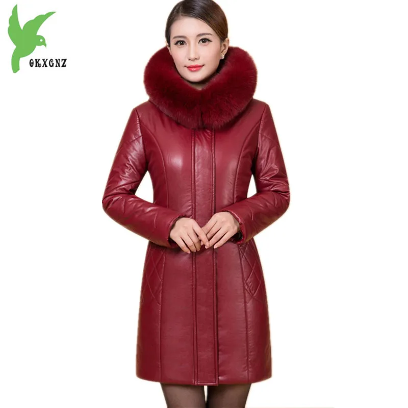 Большие размеры 6XL, женская кожаная хлопковая куртка среднего возраста, пальто, зимние теплые парки, толстая куртка с капюшоном, изысканные хлопковые пальто OKXGNZ