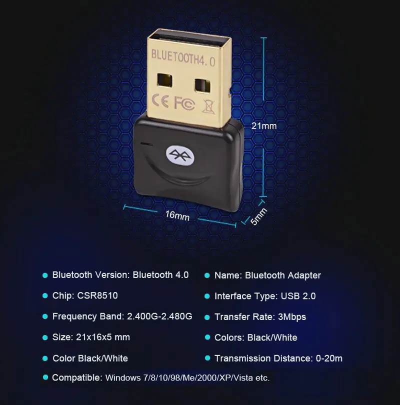 Hongsund беспроводной USB Bluetooth адаптер V4.0 Bluetooth Dongle музыкальный звуковой приемник адаптер Bluetooth передатчик для компьютера ПК ноутбук