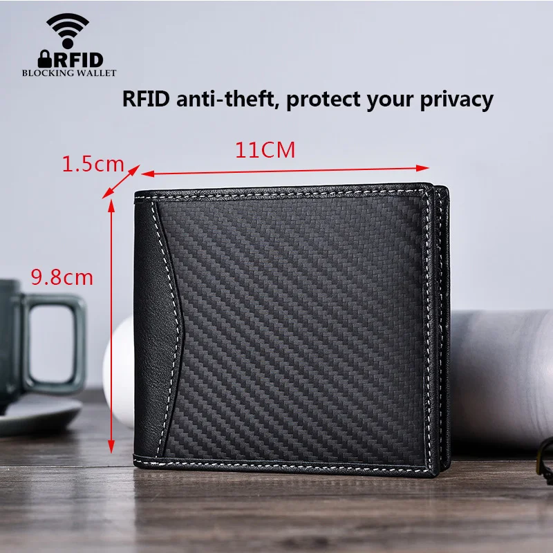 Кошелек мужской кожаный с RFID защитой из углеродного волокна и натуральной