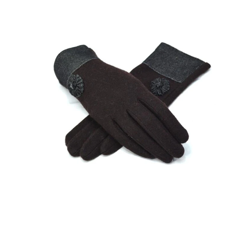 G101 Brown YRRETY зимние теплые шерстяные кашемировые перчатки для женщин зимние модные флисовые перчатки с помпоном женские перчатки на палец - Цвет: G101 Brown