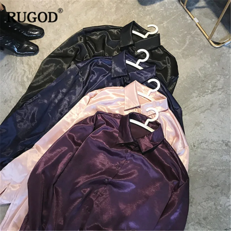 RUGOD корейские шикарные атласные блузки рубашка темпераментная Офисная Женская