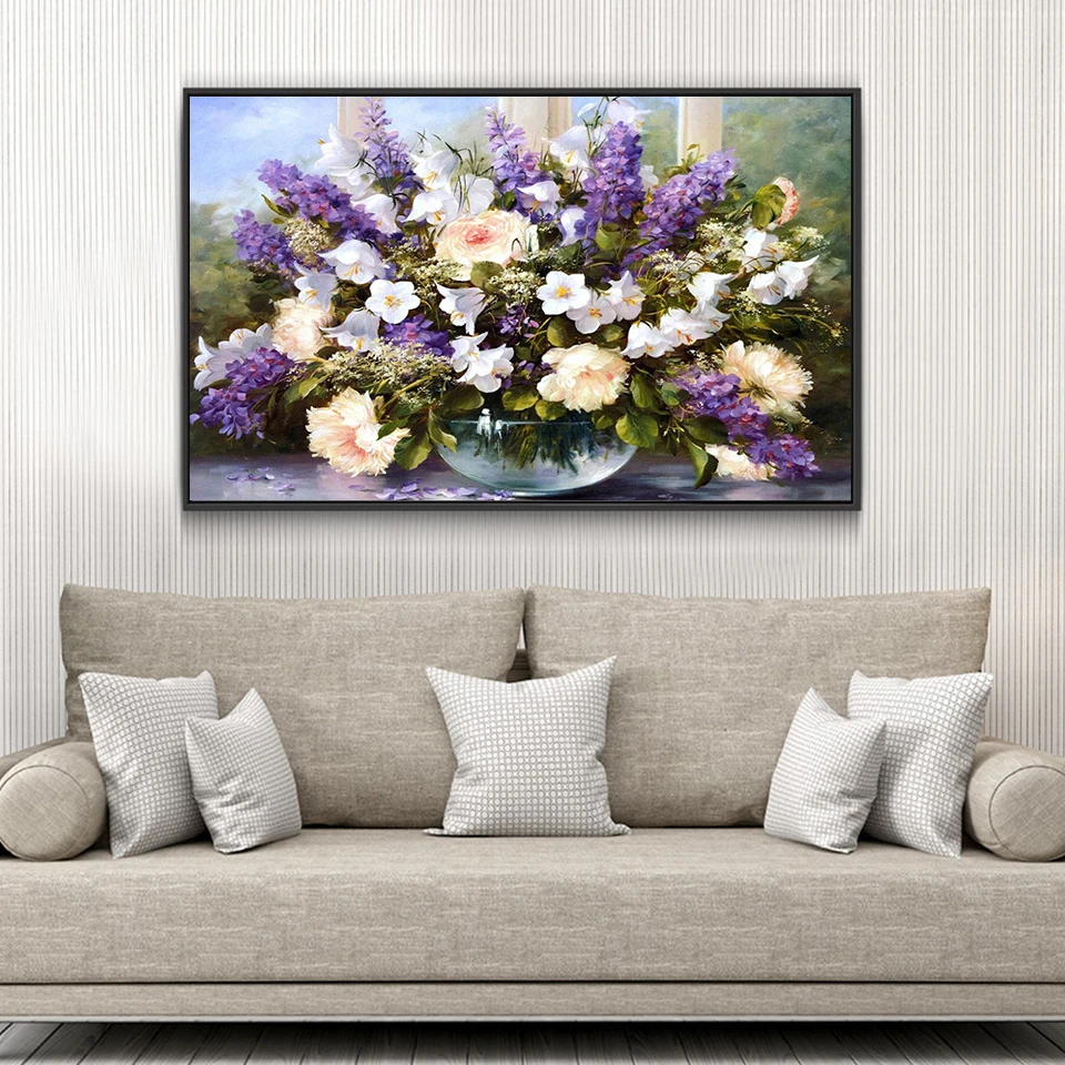 Алмазная вышивка сиреневый цветок полная круглая картина фотографии страз