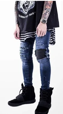 Новое отверстие джинсы для мужчин модные узкие штаны карандаш стрейч из денима