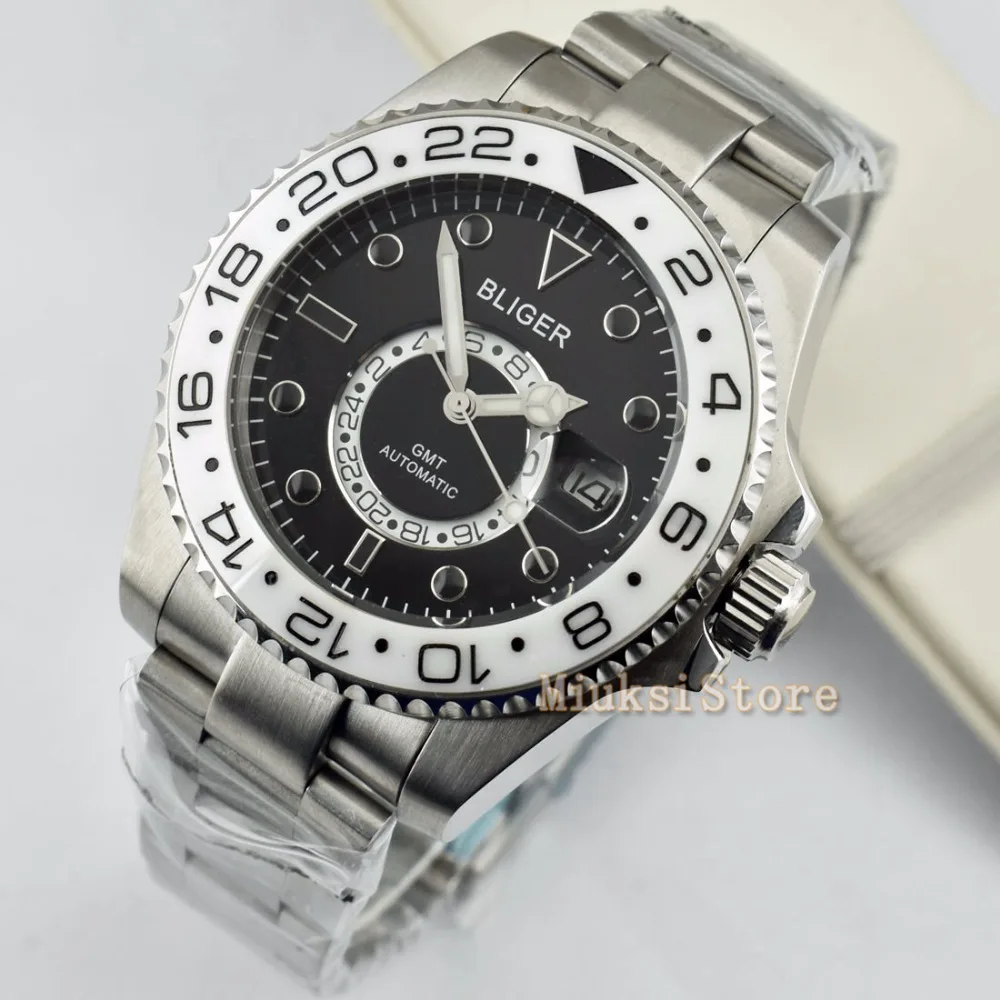43 мм D'origine черный montre mode pour homme Top marque automatique multifonctions Calendrier mens Lumineux|Мужские
