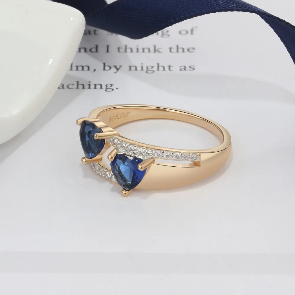 Fashion Copper Gold Rings Blue Heart Cubic Zirconia Trendy Classic Party Jewelry For Women Lady (jewelora RI103484) | Украшения и