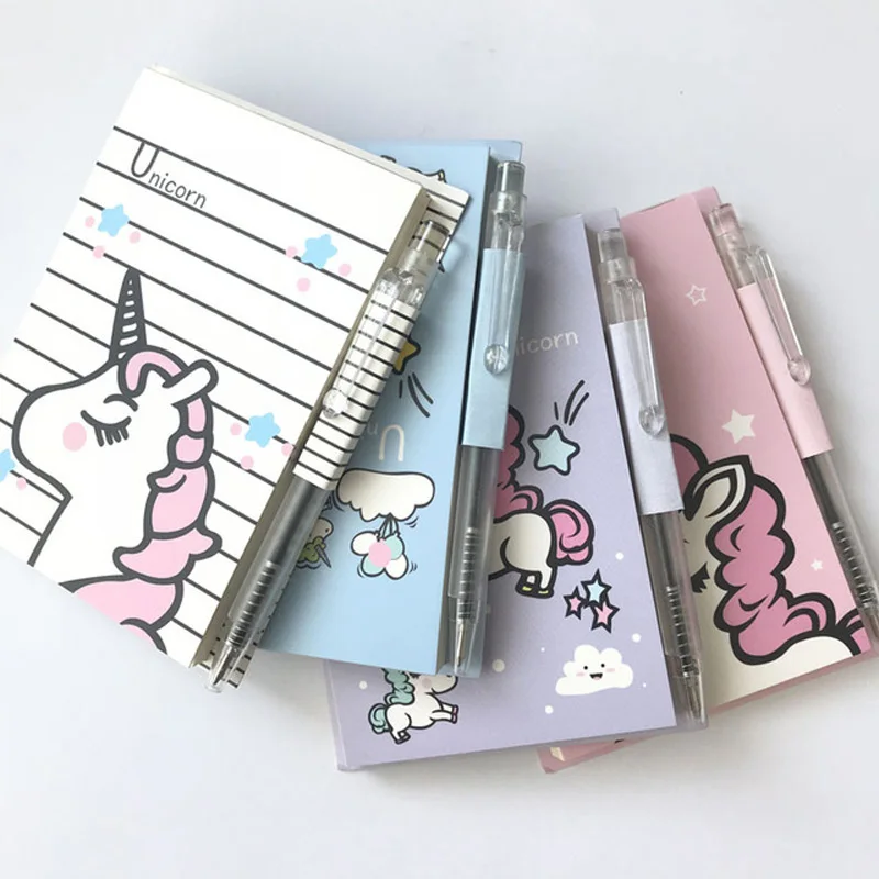 

Kawaii Unicorn Portable Memo Pad With Pen Student Paper Stationery School Office Supply Notepads