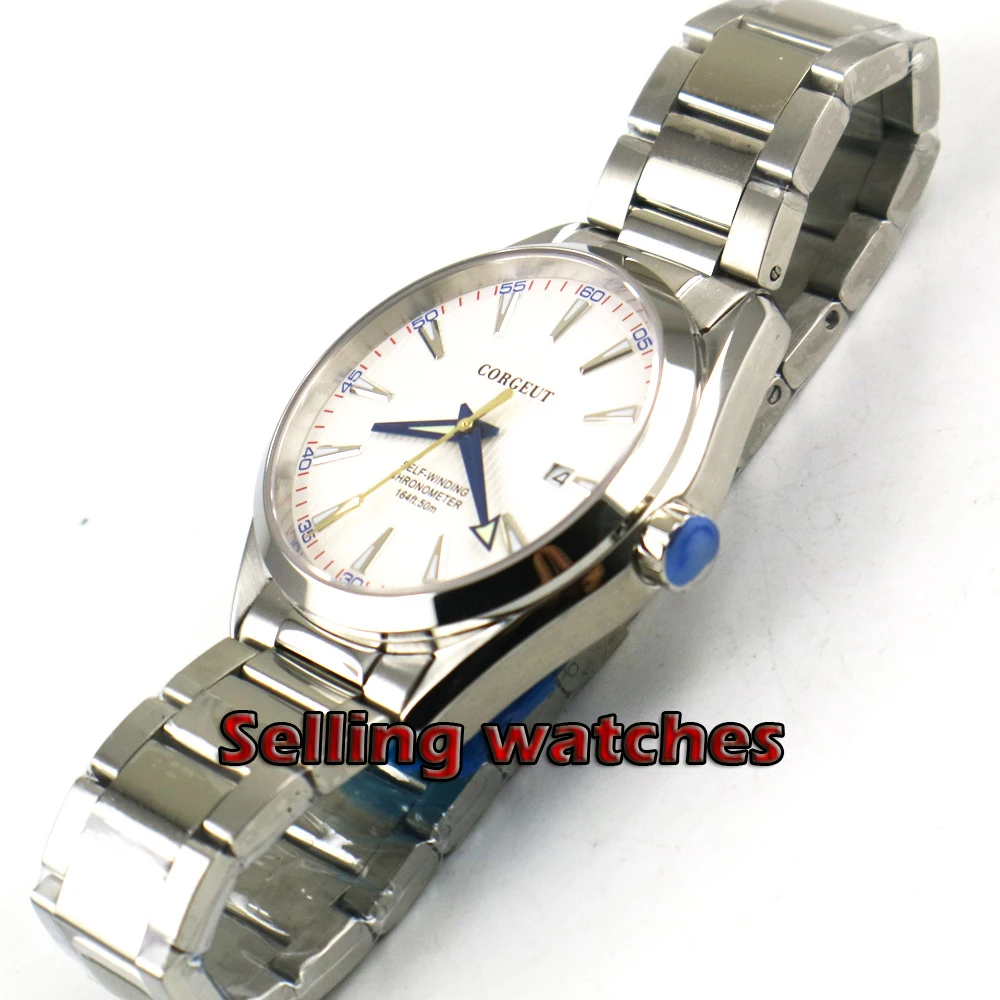 41 мм белый циферблат корпус из нержавеющей стали стальной ремешок сапфировое