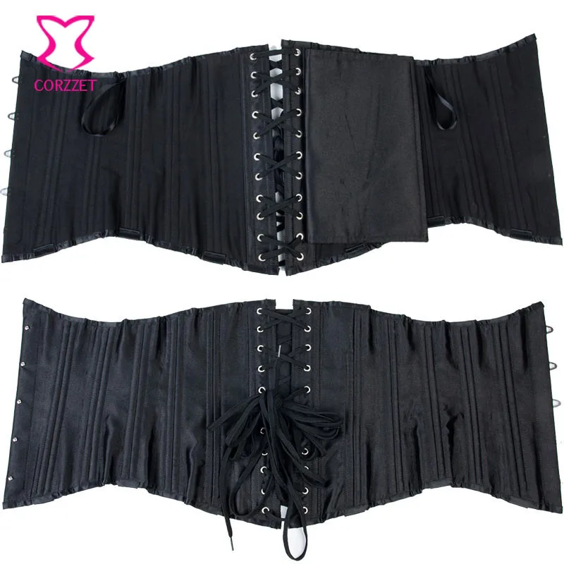 Черное атласное бюстье сексуальный корсет с 24 стальными косточками на талии под