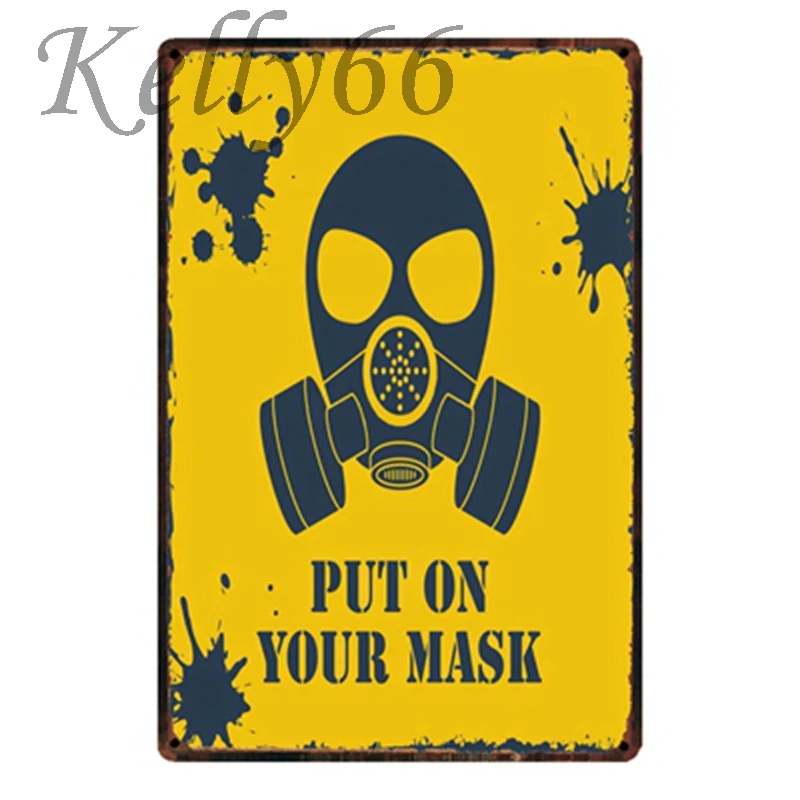 [Kelly66] Наденьте маска опасности металлический знак завод Декор Бар настенная