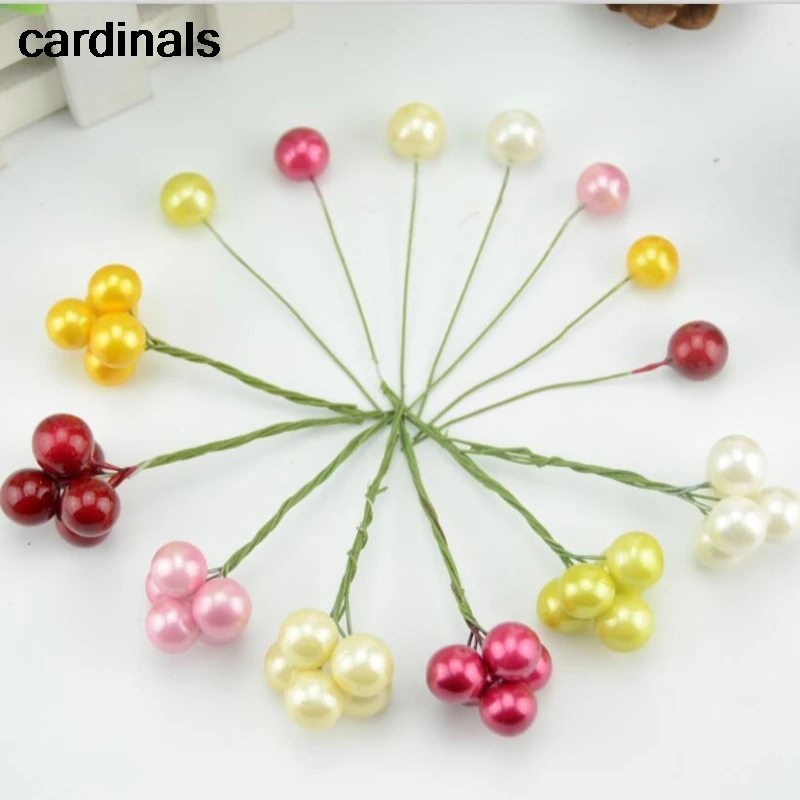 

200pcs/lot Mini Fake Plastic Fruit Artificial Small Berries red cherry Stamen Pearlized Wedding Christmas DIY Decorative