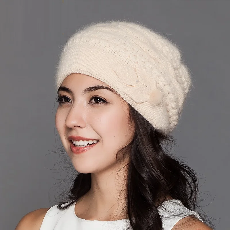 Женская новая зимняя теплая шапка осенне шерстяная вязаная из меха кролика для
