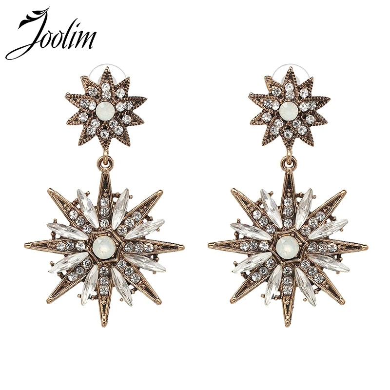 Винтаж joolim Кристалл Starburst висячие серьги Роскошные вечерние