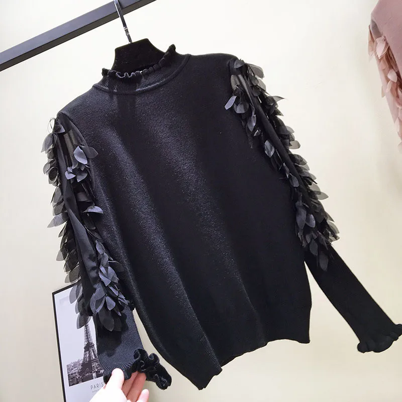Neploe Solid Petal Mesh Patchwork Women Sweater Knitted Female Sweet Pullover 2021 Autumn Winter Fashion Chic Sueter Mujer 69050 | Женская