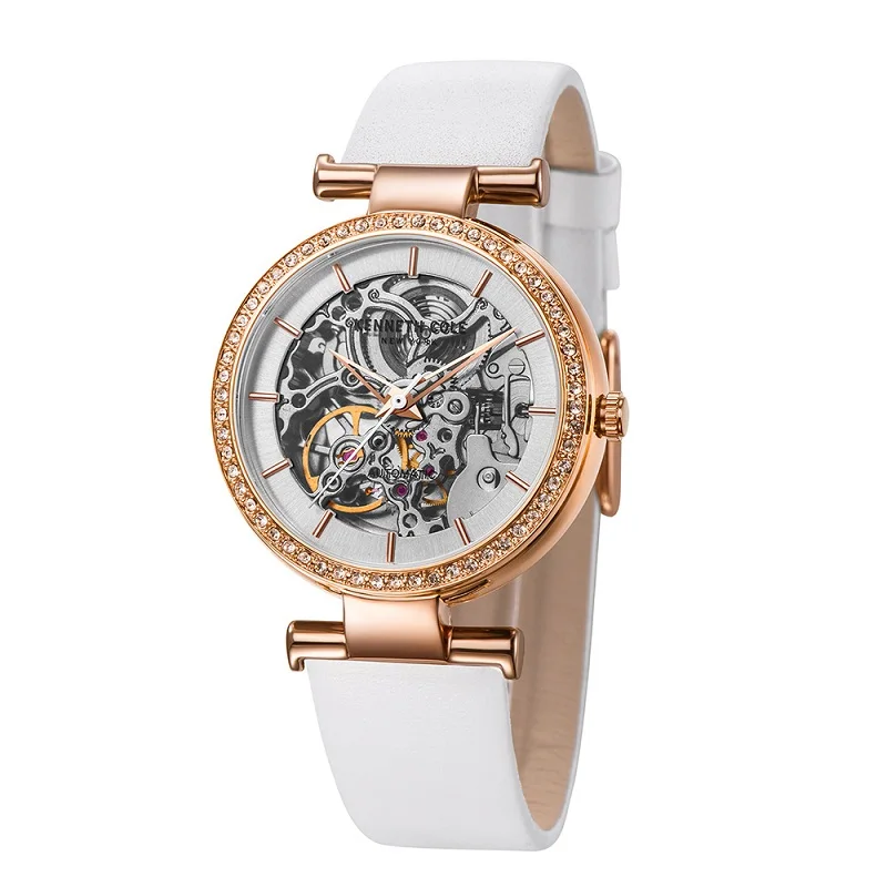 Kenneth Cole оригинальные женские часы автоматические механические Женские часы KC15107001 с кожаным ремешком цвета хаки белые роскошные Брендовые Часы