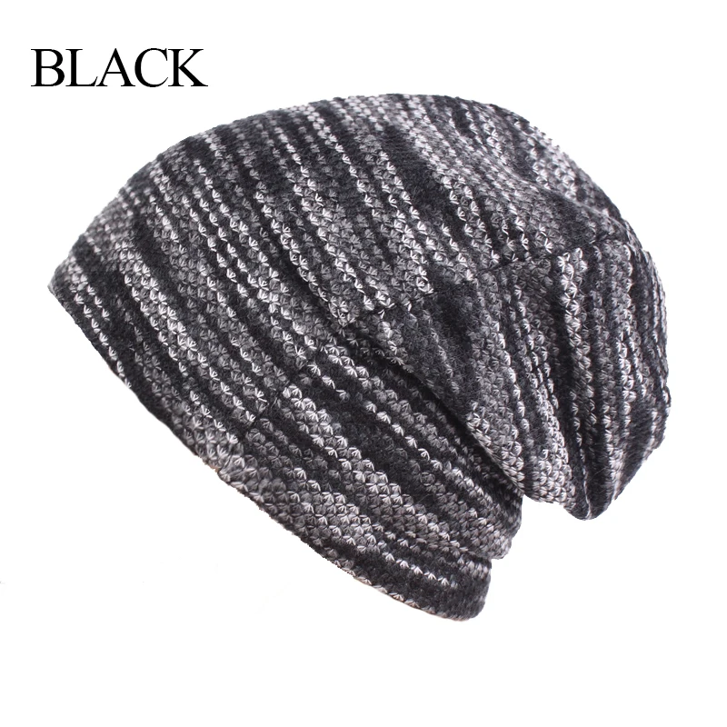 BLACK Брендовые шапки бини, вязаные зимние шапки Skullies, зимняя шапка s для женщин и мужчин, теплая мешковатая шапка, шерстяная шапка Gorros Touca - Цвет: BLACK