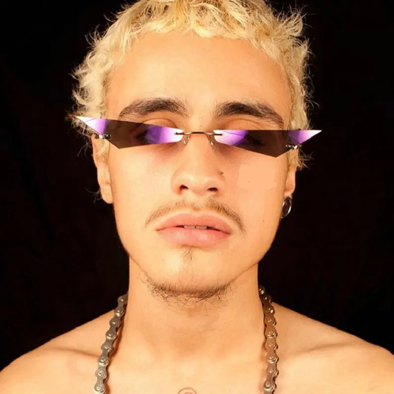 Солнцезащитные очки унисекс в стиле хип-хоп без оправы с защитой UV400 и футляром |