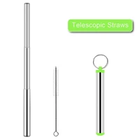 50pcs reusable stainless steel straws three section adjustable telescopic straight straw set with cleaning brush