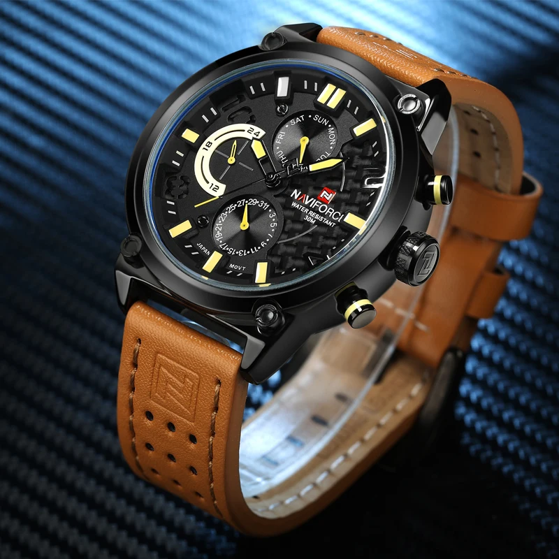 Часы наручные NAVIFORCE Мужские кварцевые брендовые Роскошные повседневные