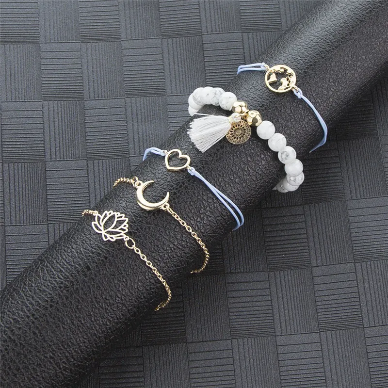 5 шт./компл. богемное сердце карта ладони лотоса браслет с Луной и браслеты для