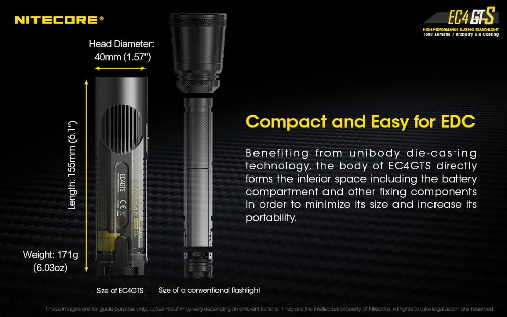 NITECORE EC4GTS ручной фонарь SMO CREE XHP35 HD светодиодный Макс 1800 люмен белый свет 39220 cd луч бросок 396 м уличный фонарик