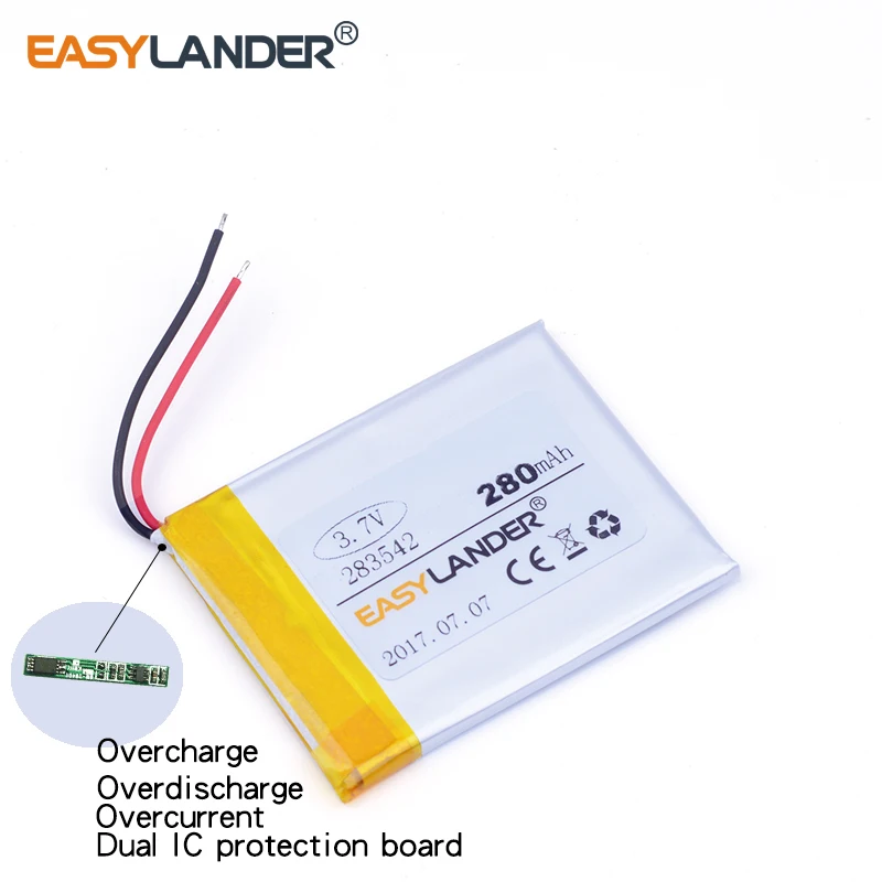 283542 3 7 V 280mAh перезаряжаемый литий-полимерный аккумулятор для mp3 mp4 GPS Спикер DVR