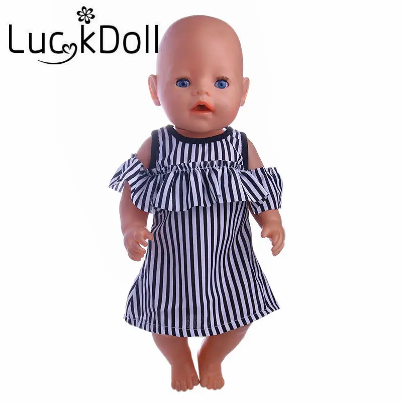 LUCKDOLL черно белое платье в полоску подходит для 18 дюймов американский размер 43 см