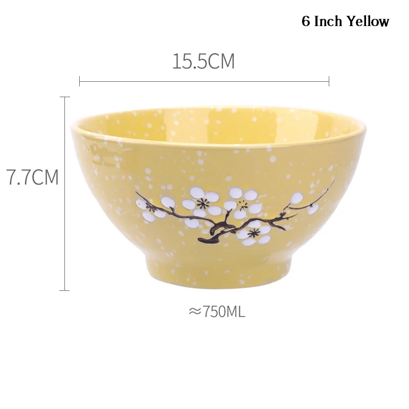 6 Inch Yellow 5/6/8 дюймовый японской вишни Керамика Ramen чаша большой мгновенного лапша, рис чаша для супа, салата контейнер фарфоровая посуда - Цвет: 6 Inch Yellow