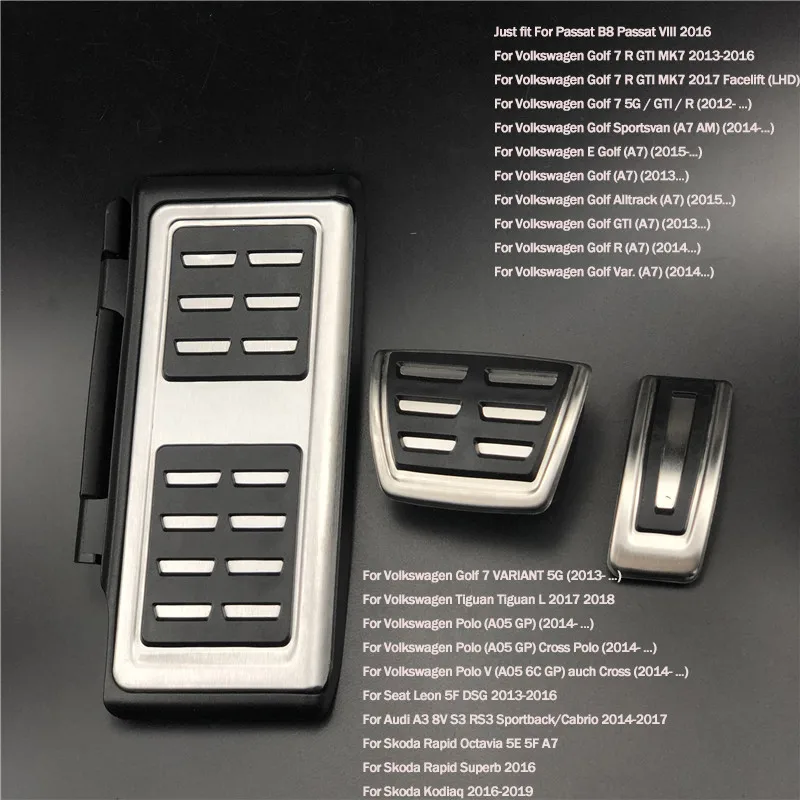 AT 3PCS Автомобильная педаль для Volkswagen Touareg Golf 7 Tiguan POLO/Seat Leon/Skoda Kodiaq Rapid/Porsche Cayenne Macan/Audi A3 A4 A5 A6 A7 Q3 Q7 - Название цвета: AT 3PCS