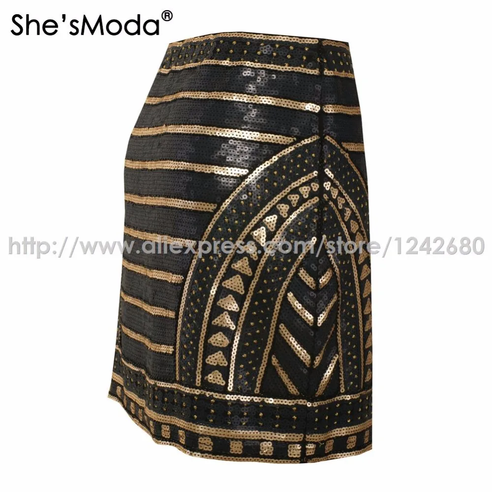 Женская облегающая мини-юбка She'sModa с блестящими блестками ручной работы