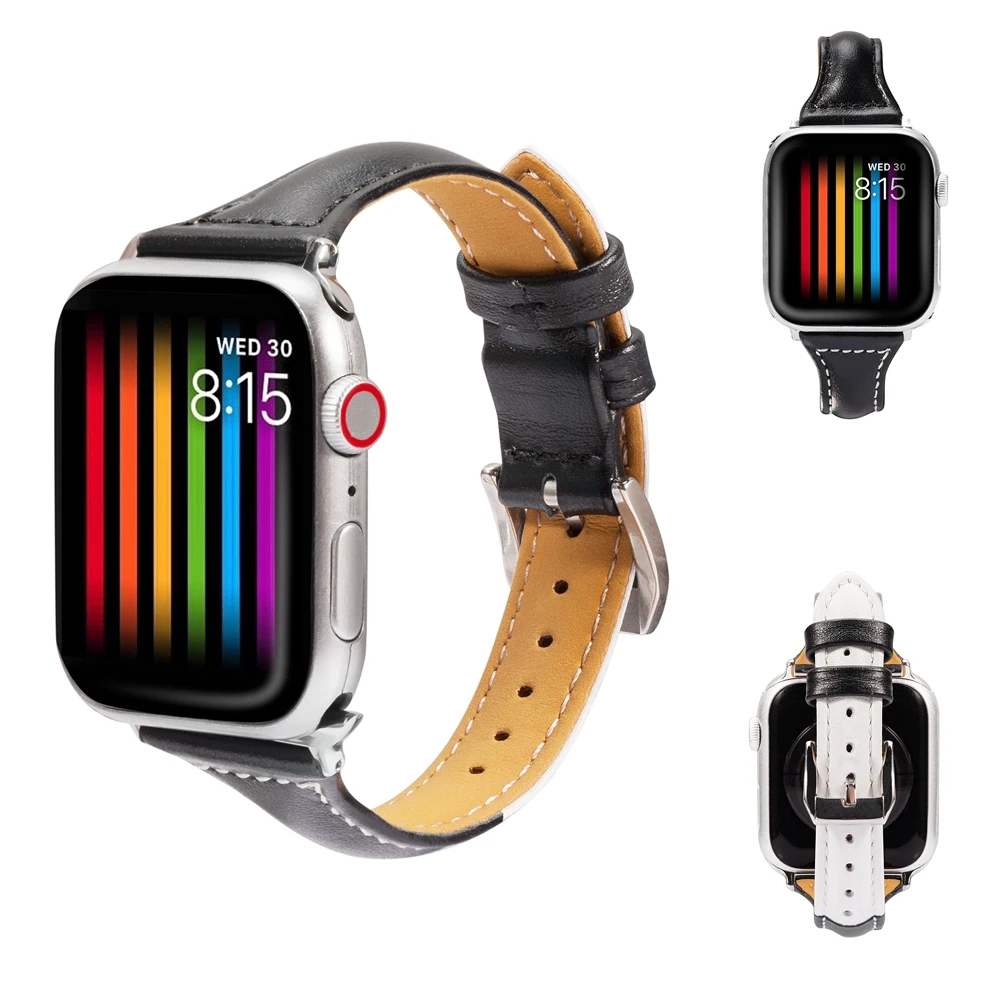 Wearlizer 2019 отличная однотонная кожаная Петля для iwatch 4 3 2 1 ремешок Apple Watch 38 мм 42 40 44 6