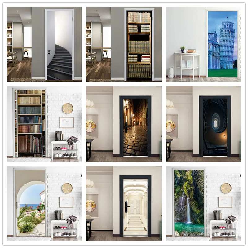 Наклейки на двери Новые многоцветные росписи для гостиной спальни самоклеющиеся
