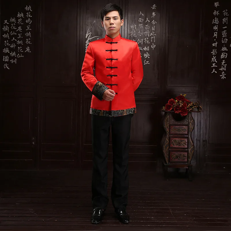 Костюм жениха в китайском стиле с длинным рукавом для показа мужской костюм