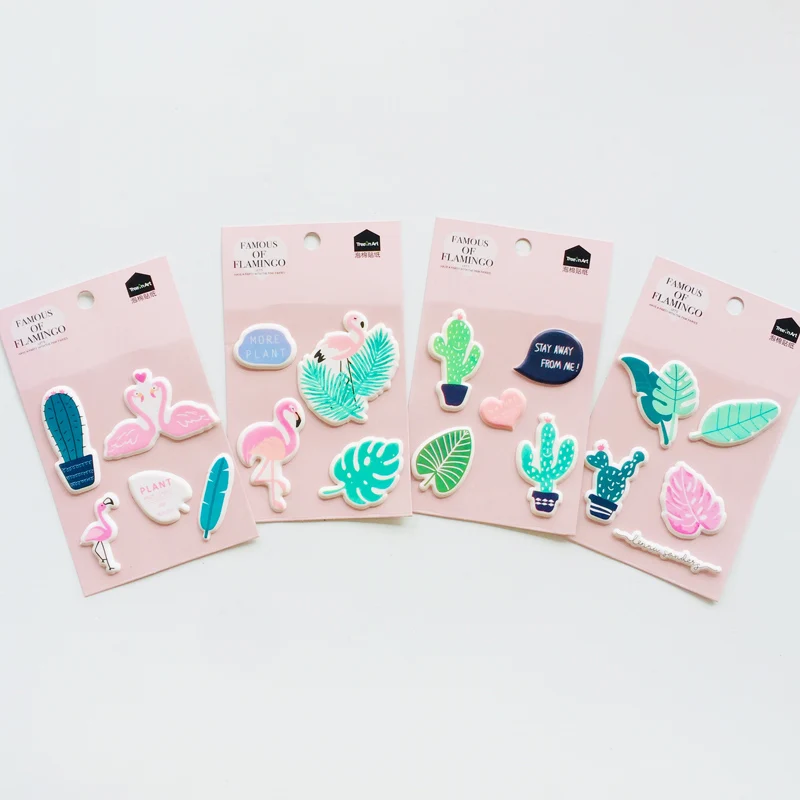 

2 Sheets Flamingo & Cactus Foam Decorative Stickers Stick Label Hand Account Notebook Computer Decoration